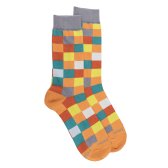 Herren Socken aus Baumwolle mit Karomuster - Orange/Grau | Doré Doré