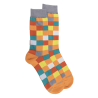 Herren Socken aus Baumwolle mit Karomuster - Orange/Grau