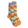 Herren Socken aus Baumwolle mit Karomuster - Orange/Grau | Doré Doré