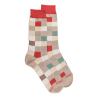 Herren Socken aus Baumwolle mit Karomuster - Beige/Rot