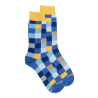 Herren Socken aus Baumwolle mit Karomuster - Blau/Papaya Gelb | Doré Doré