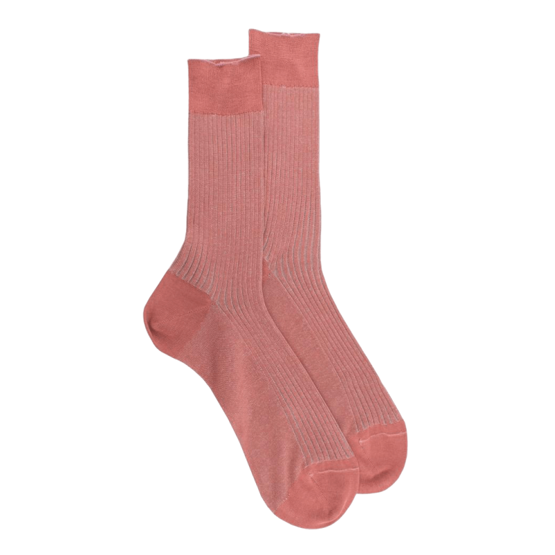 Zweifarbige gerippte Baumwolle lisle-Socken für Herren - Rosa/Grau | Doré Doré