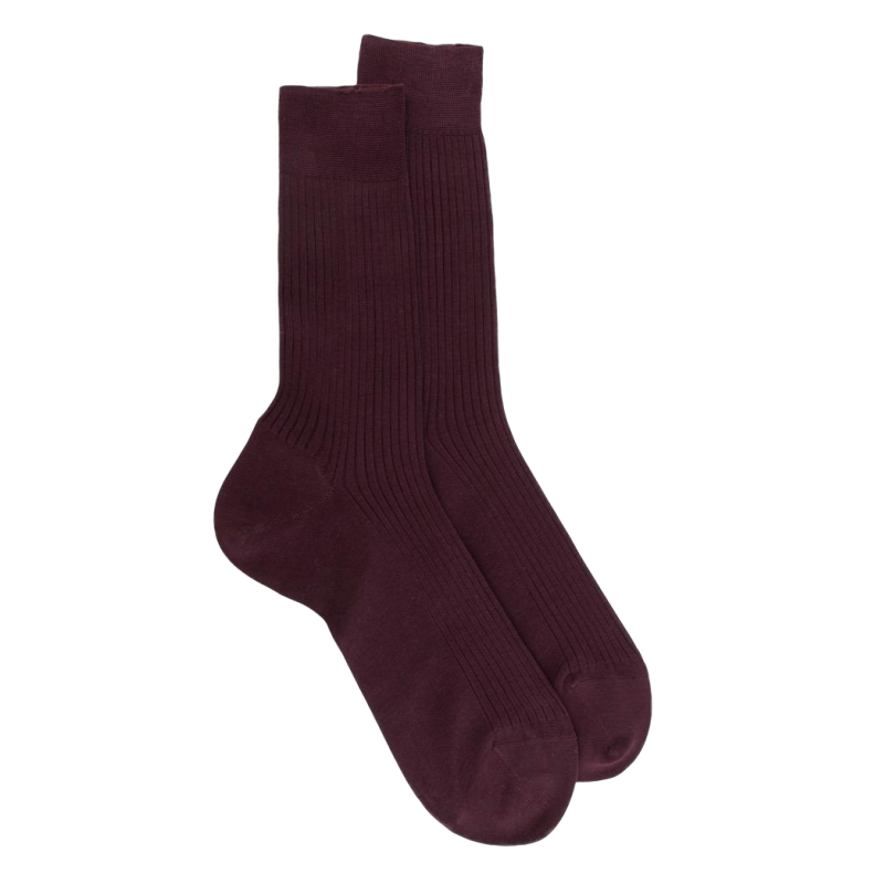 Gerippte Socken aus merzerisierter Baumwolle - Burgund