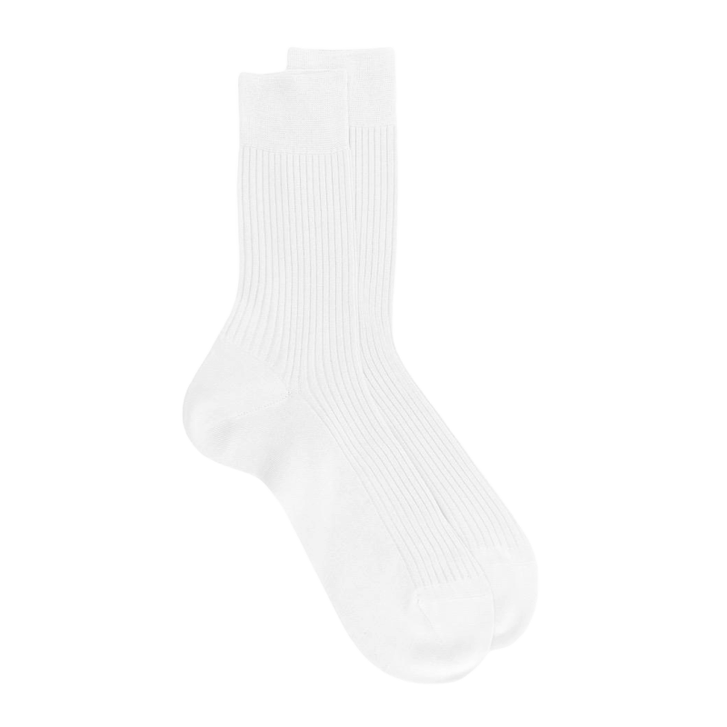 Weiße gerippte Dore Dore-Socken aus schottischem Garn