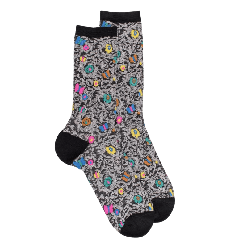 Socken aus Viskose Blumen und Schmetterling - Grau