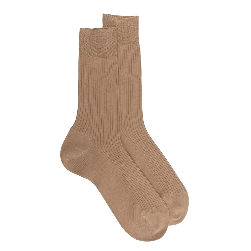 Dunkelbeige gerippte Dore Dore-Socken aus schottischem Garn
