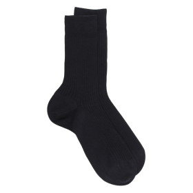 Dunkelblaue gerippte Socken aus merzerisierter Baumwolle