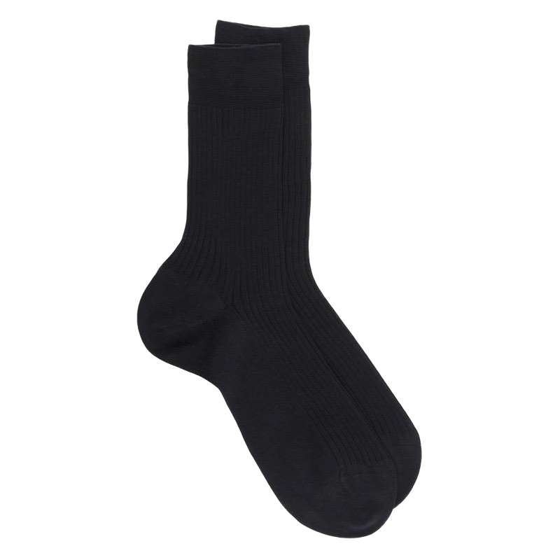 Dunkelblaue gerippte Socken aus merzerisierter Baumwolle