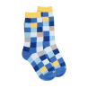 Kinder Socken aus Baumwolle mit Karomuster - Blau/Papaya Gelb