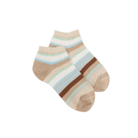 Kinder Glitzer Sneaker-Socken aus Baumwolle mit Streifen - Beige | Doré Doré