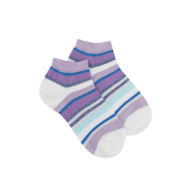 Kinder Glitzer Sneaker-Socken aus Baumwolle mit Streifen - Weiß/Krokus Rosa | Doré Doré