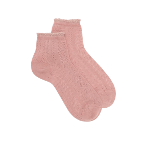 Damen Socken aus Baumwolle lisle mit Lochmuster und Glitzerkontrastbündchen - Rosa | Doré Doré