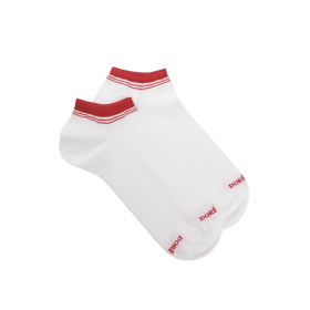 Herren-Sneaker-Socken aus ägyptischer Baumwolle mit Streifen am oberen Bündchen - Weiß/Rot | Doré Doré