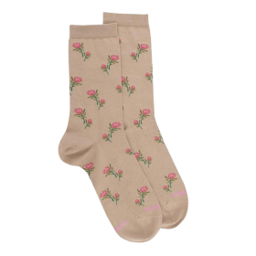 Damen Socken aus Baumwolle mit Blumenmuster - Sand | Doré Doré