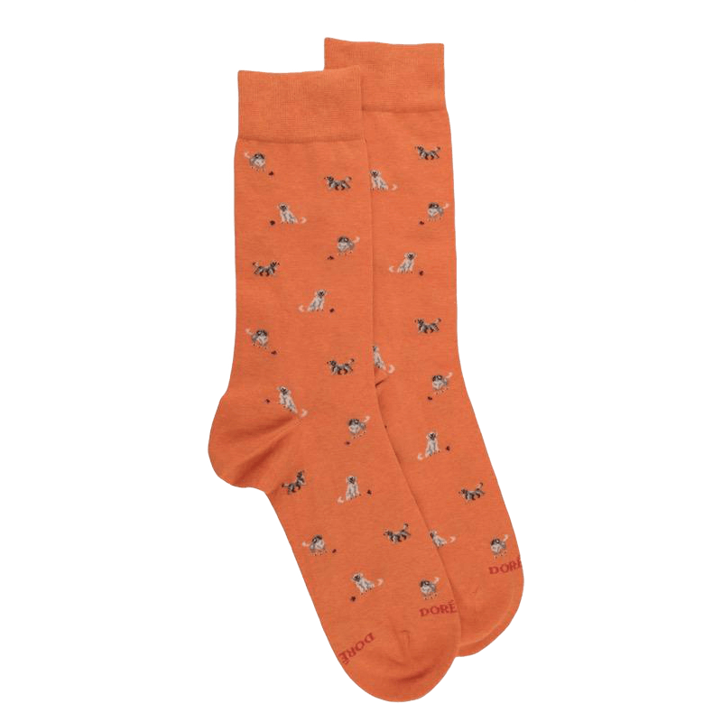 Herren Socken aus Baumwolle mit Hunde Muster - Orange | Doré Doré