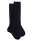 Lange Socken für Jungen aus Schurwolle und Kaschmir mit vertikaler Zopfung - Navy Blau