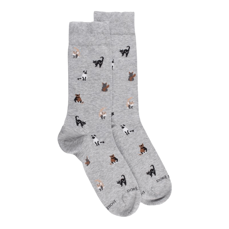 Herren Socken aus Baumwolle mit Katzen Muster - Grau | Doré Doré