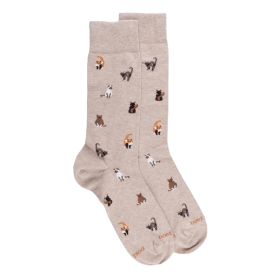 Herren Socken aus Baumwolle mit Katzen Muster - Sahara Beige | Doré Doré