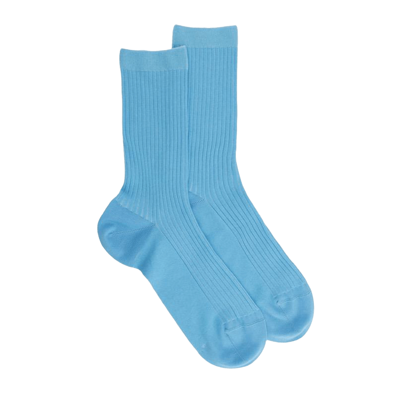Damen Socken gerippte Baumwolle lisle - Weiß & Himmelblau | Doré Doré