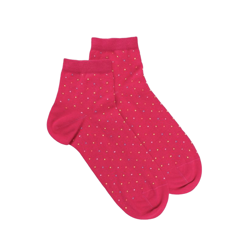 Damen Socken aus Baumwolle lisle mit mehrfarbigem Tupfenmuster - Kirschrot | Doré Doré