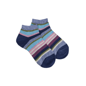Kinder Glitzer Sneaker-Socken aus Baumwolle mit Streifen - Blau | Doré Doré