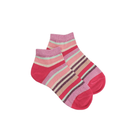 Kinder Glitzer Sneaker-Socken aus Baumwolle mit Streifen - Kirschrot | Doré Doré