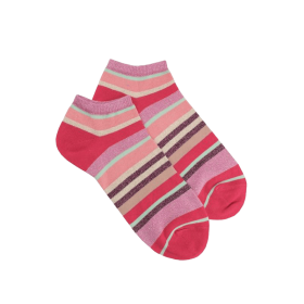 Damen Glitzer Sneaker-Socken aus Baumwolle mit Streifen - Kirschrot | Doré Doré