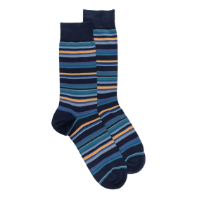 Gestreifte Herren Socken aus Baumwolle lisle - Blau | Doré Doré