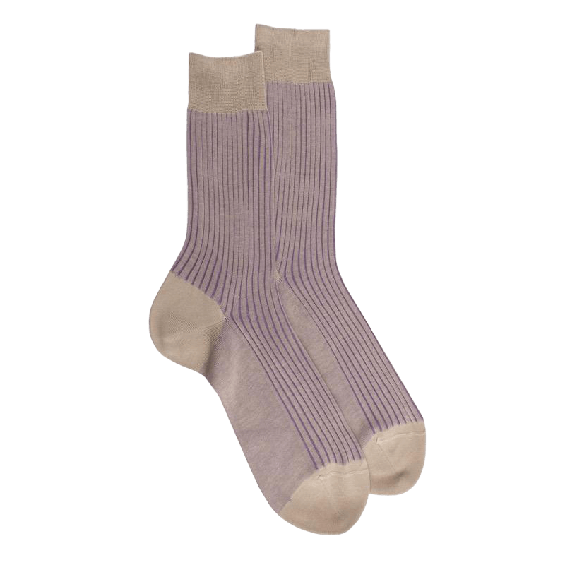 Zweifarbige gerippte Baumwolle lisle-Socken für Herren - Beige | Doré Doré