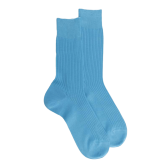 Herren gerippt 100% Baumwolle lisle Socken - Weiß & Himmelblau | Doré Doré