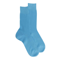 Herren gerippt 100% Baumwolle lisle Socken - Weiß & Himmelblau | Doré Doré