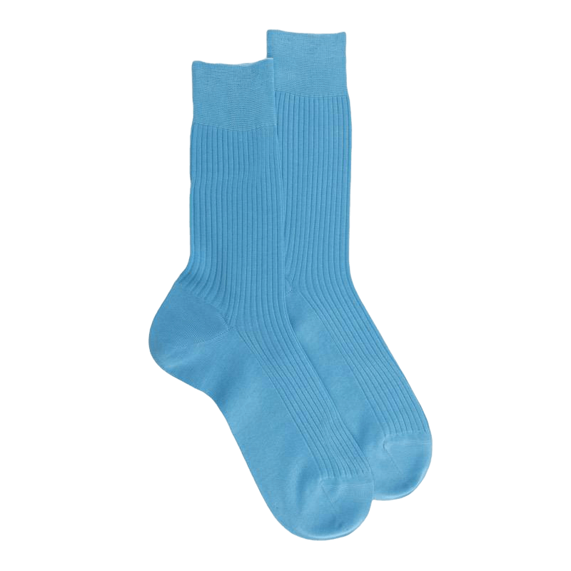 Herren gerippt 100% Baumwolle lisle Socken - Weiß & Himmelblau | Doré Doré