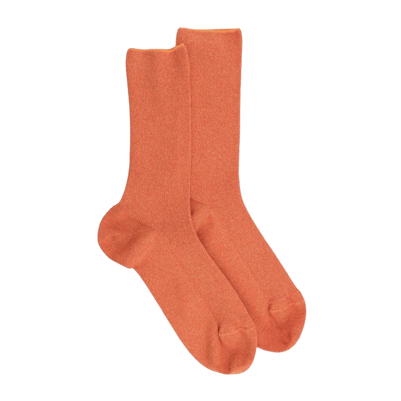 Damen Socken aus ägyptischer Baumwolle, elastisch, gerippt - Orange | Doré Doré
