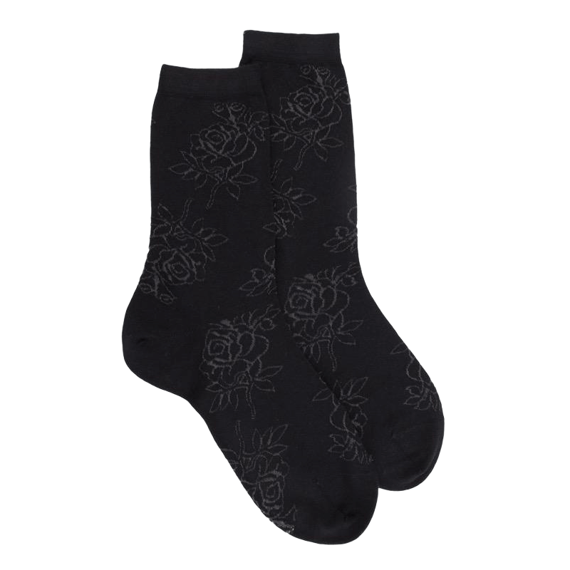 Damensocken aus Wolle mit Transparenz - Schwarz | Doré Doré