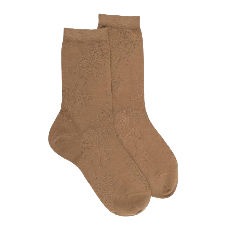 Damensocken aus Wolle mit Transparenz - Camel | Doré Doré