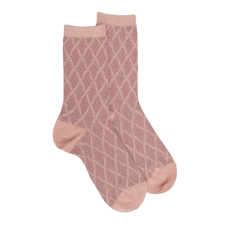 Damensocken aus Baumwolle und Wolle mit verschlungenem Muster Glanzeffekt - Rosa | Doré Doré