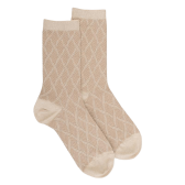 Damensocken aus Baumwolle und Wolle mit verschlungenem Muster Glanzeffekt - Beige | Doré Doré