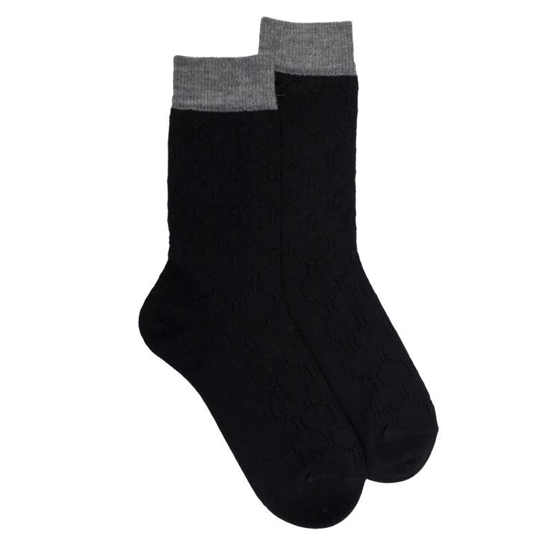 Damensocken aus Wolle mit Lochmuster - Schwarz | Doré Doré