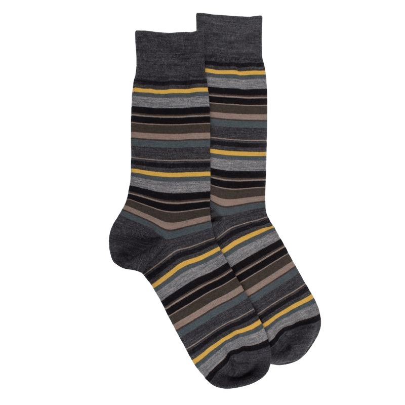 Herrensocken aus Baumwolle mit feinen mehrfarbigen Streifen - Grau | Doré Doré