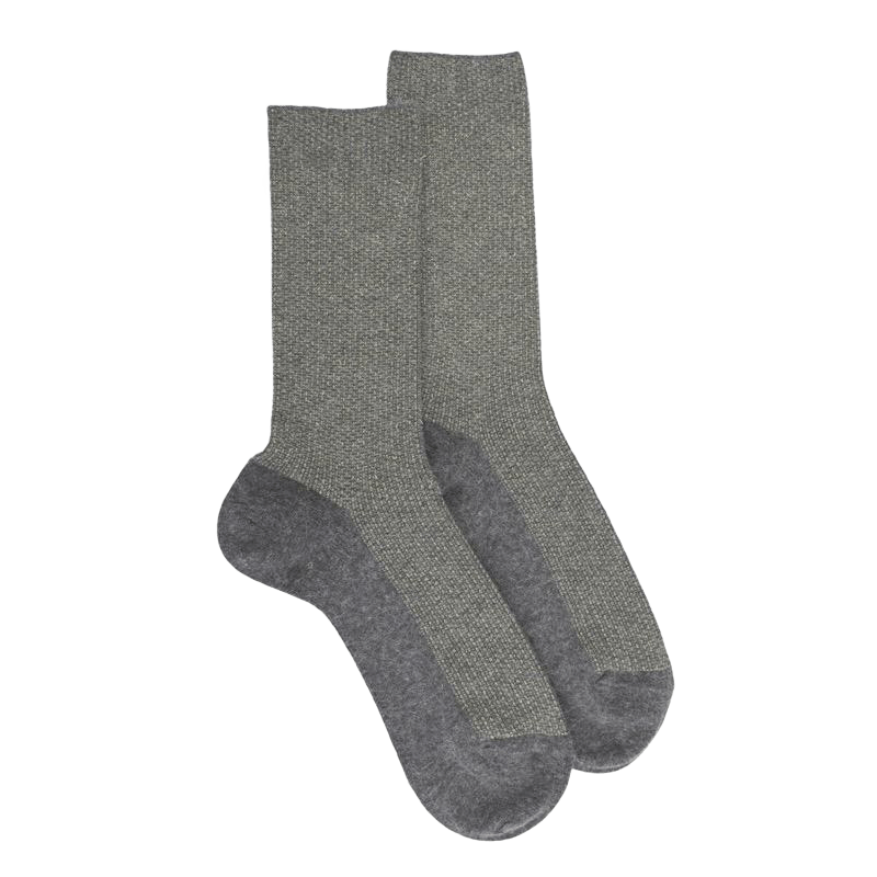 Damensocken aus Wolle und Angora ohne elastischen Bund Glanzeffekt - Grau & Cameleon | Doré Doré