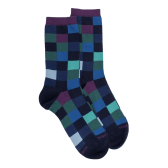 Damensocken aus ägyptischer Baumwolle mit Karomuster - Blue Sailor & violett | Doré Doré