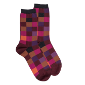 Damensocken aus ägyptischer Baumwolle mit Karomuster - Aubergine & Dunkelgrau | Doré Doré