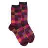 Damensocken aus ägyptischer Baumwolle mit Karomuster - Aubergine & Dunkelgrau