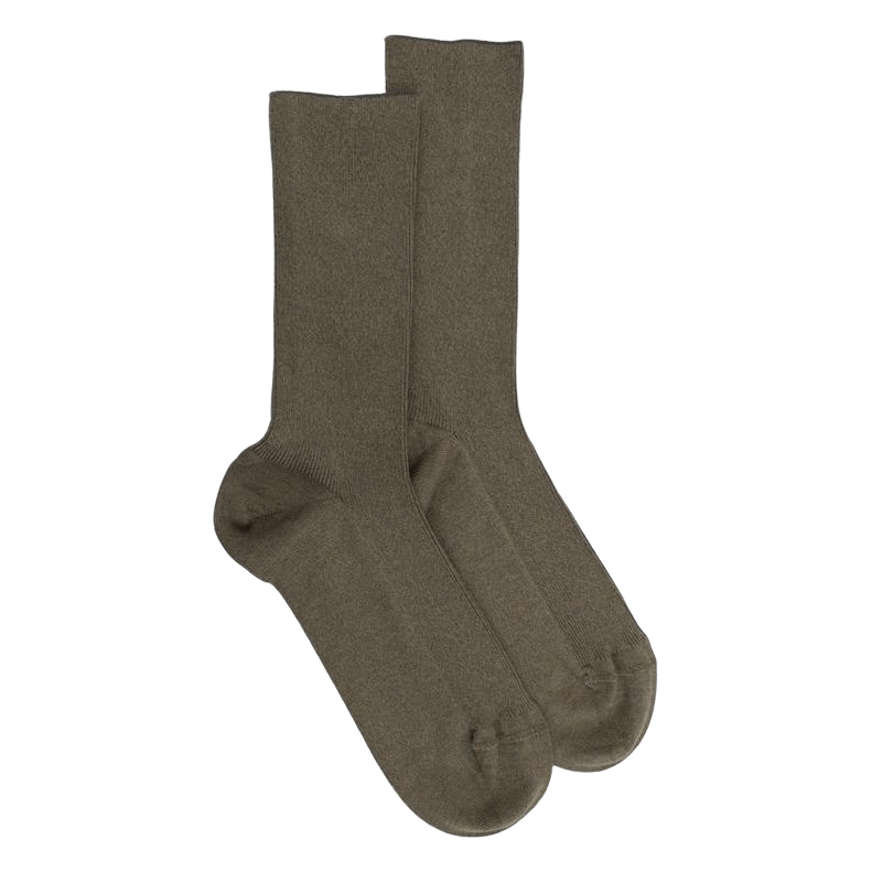 Damensocken aus ägyptischer Baumwolle, elastisch, gerippt - khaki | Doré Doré