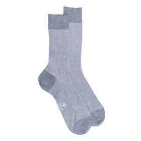 Zweifarbige gerippte Baumwolle lisle-Socken für Herren - Eisblau/Weiß | Doré Doré