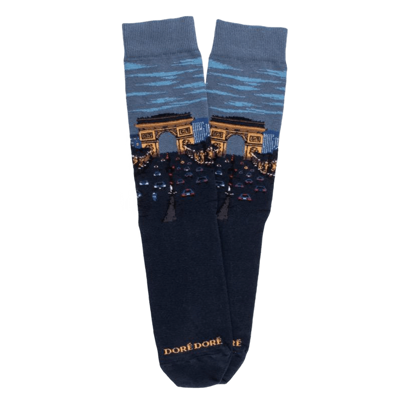 Herrensocken aus Baumwolle mit Muster der Pariser Champs-Elysées - Dunkelblau | Doré Doré