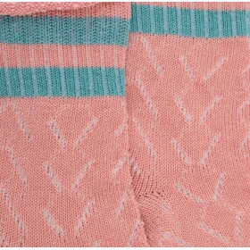 Kinder Socken aus Baumwolle mit Lochmuster und gestreiftem Kontrastbündchen - Rosa/Blaugrün | Doré Doré
