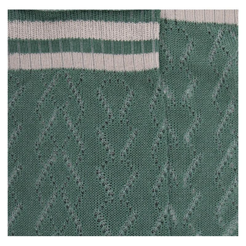 Damen Socken aus Baumwolle lisle mit Lochmuster und gestreiftem Kontrastbündchen - Grün/Hellgrau | Doré Doré