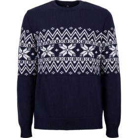 Unisex Weihnachtspullover mit griechischem Muster aus Wolle mit Rundhalsausschnitt - Navy Blau | Doré Doré