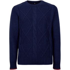 Unisex-Pullover aus Wolle und Alpaka mit Rundhalsausschnitt und Rautenmuster - Blau & ziegelrot | Doré Doré